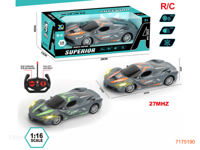 27MHZ 1:16 4CHANNELS R/C CAR W/LIGHT W/O 3*AA BATTEIES IN CAR,W/O 2*AA BATTERIES IN CONTROLLER 2COLOURS